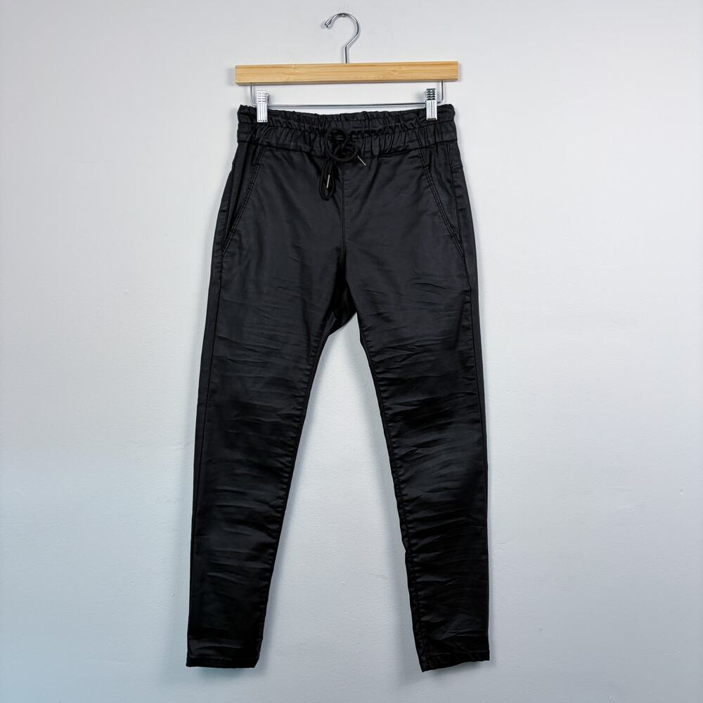 Bevy Flog Shely Vegan Leather Drawstring Pant Black 25